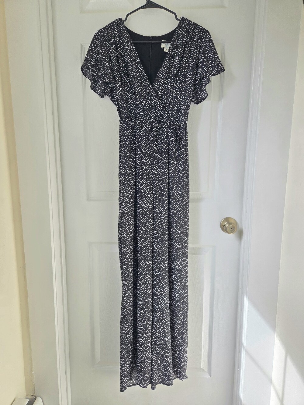 Francesca's Jun & Ivy Jumpuit Black and White Polka Dot Flutter Sleeves NWT